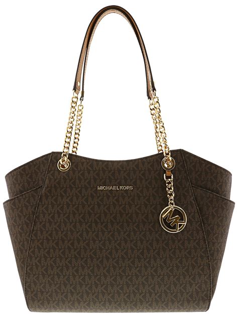 michael kors jet set chain md tote brown|Michael Kors black medium tote.